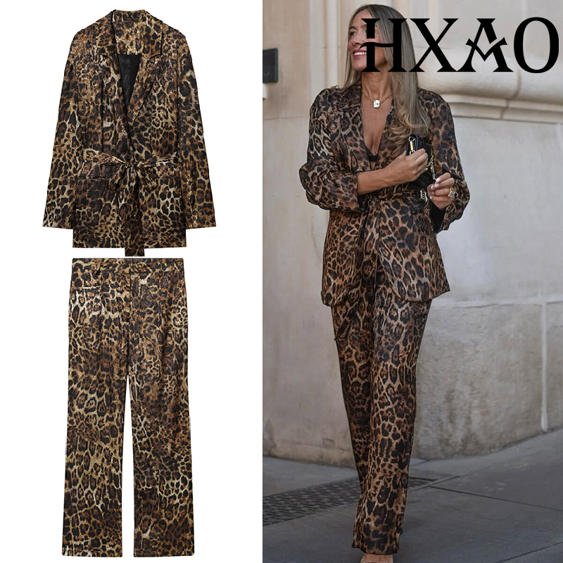 Winter Clothing Pk - HXAO 레오파드 팬츠 세트 2피스 세트