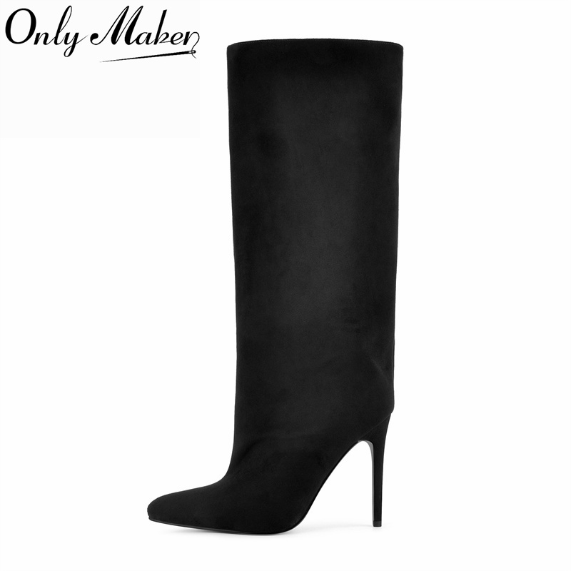 Winter Clothing Women'S - Onlymaker 블랙 페이크 스웨이드 니하이 부츠
