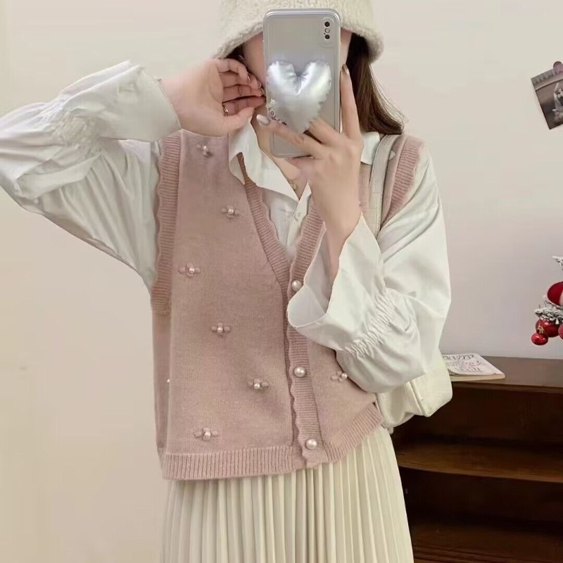 Winter Clothing Trends 2025 Women'S - 여성용 핑크 니트 조끼 캐주얼 Y2K