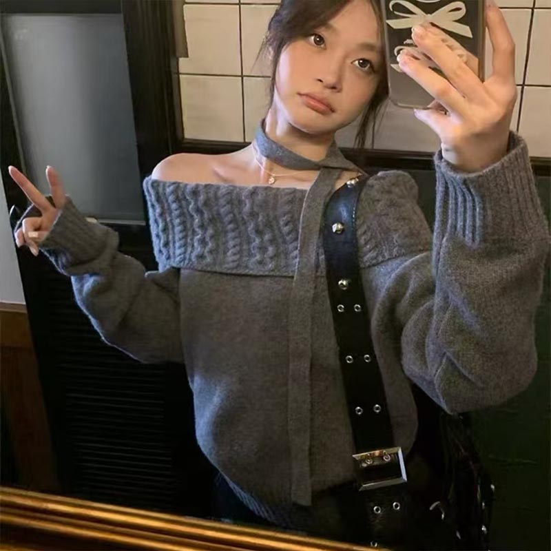 Winter Clothing Trends - 여성 의류 패션 슬래시 넥 긴팔