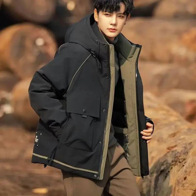 남성용 다운 재킷 작업복 두꺼운 루즈핏 따뜻한 후드 아 - Winter Clothing Taiwan 리뷰 및 가격