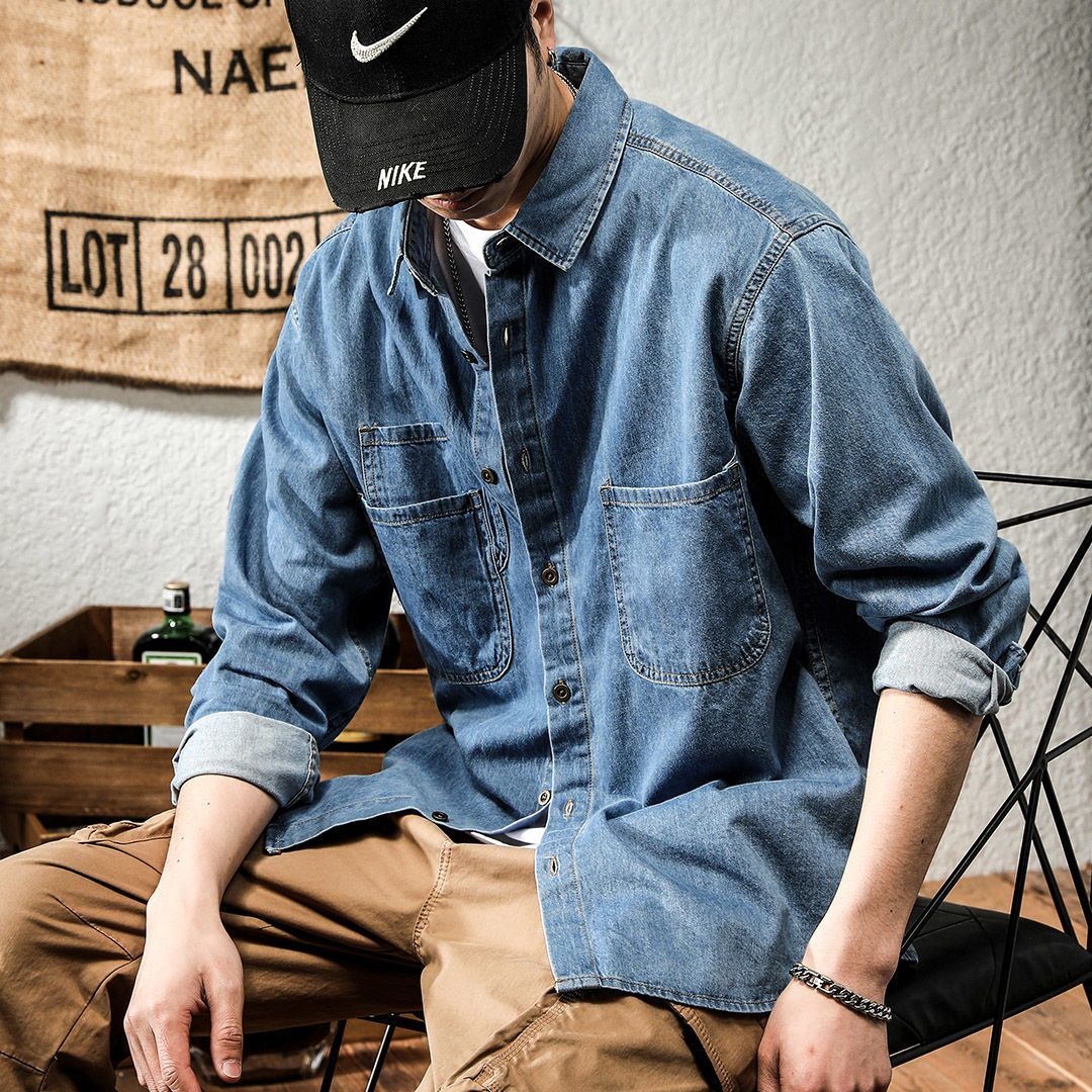 봄철 러피언 스타일 멋진 데님 툴링 긴팔 셔츠 남성용  - Winter Clothing Pk 리뷰 및 가격