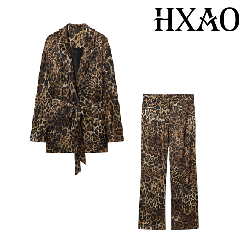 HXAO 레오파드 팬츠 세트 2피스 세트 빈티지 롱 블 - Winter Clothing Pk 리뷰 및 가격