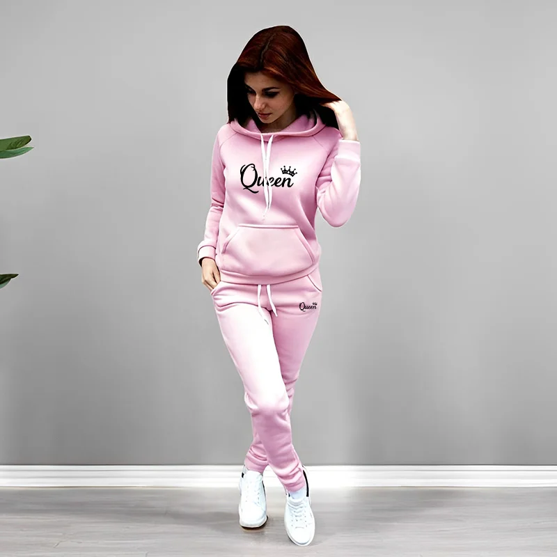 여성 트랙수트 퀸 레터 프린팅 후드 스웨트셔츠 세트 고 - Winter Clothing Women'S 리뷰 및 가격