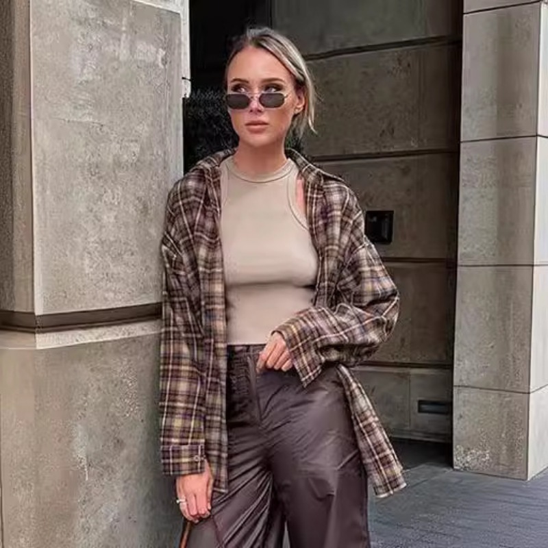 캐주얼 격자 무늬 셔츠 여성 느슨한 가을 겨울 옷깃 단 - Winter Clothing Women Sale 리뷰 및 가격
