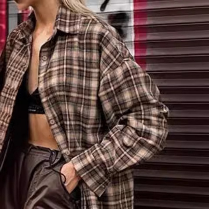 캐주얼 격자 무늬 셔츠 여성 느슨한 가을 겨울 옷깃 단 - Winter Clothing Women Sale 리뷰 및 가격